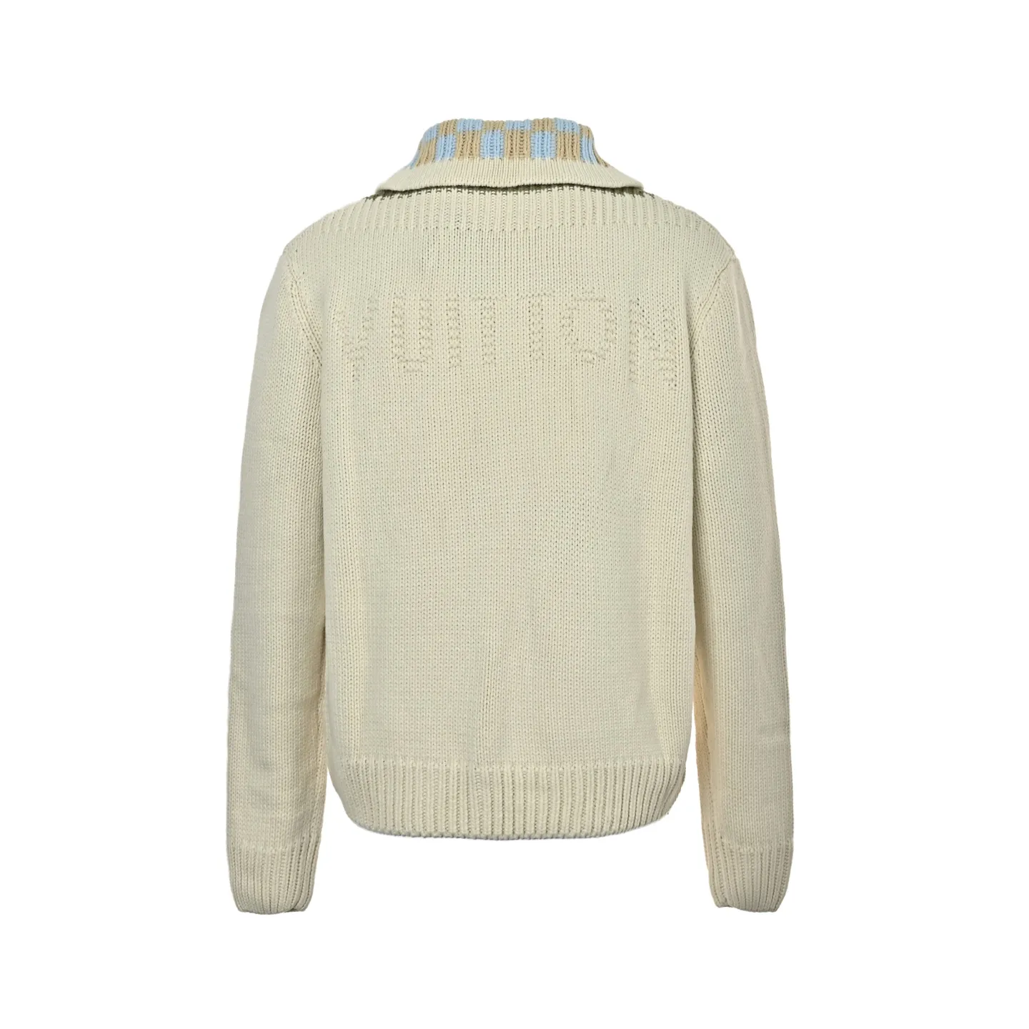 Louis Vuitton/Louis Vuitton leather checkerboard intarsia stand-up collar sweater jacket